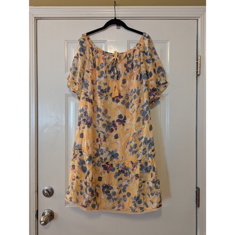 Zach & Rachel Floral Peasant Mini Dress Size 2X Yellow NWT Garden Party Summer